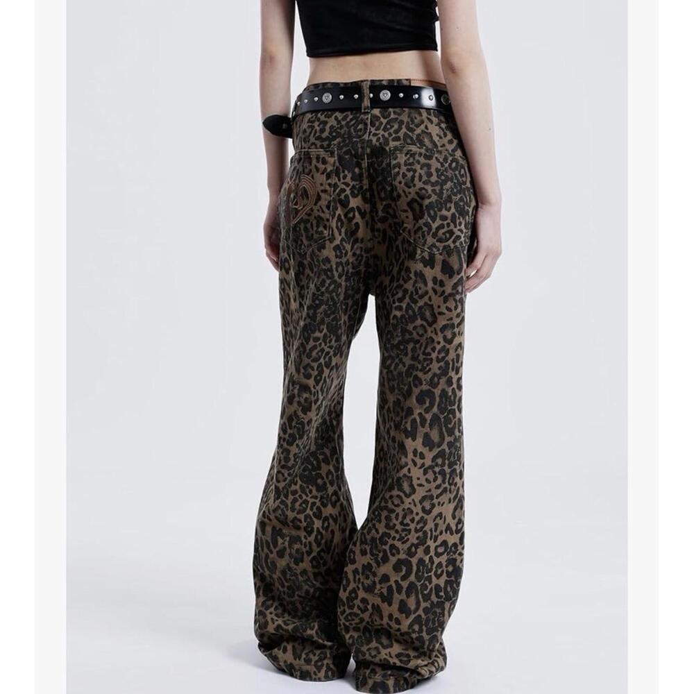 Aelfric Eden Brown Leopard Print Wide Leg Jeans Women's Size 27